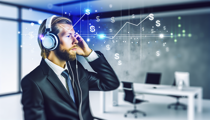 Businessman listening music