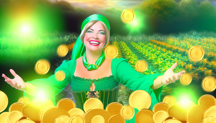 Улыбающаяся женщина среди золота