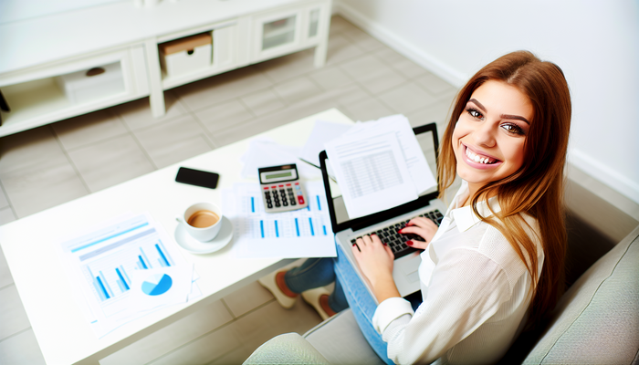 Уверенная женщина планирует бюджет