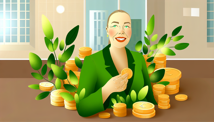 Уверенная женщина среди богатства