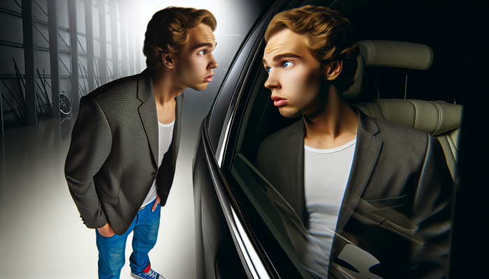 Man seeing dual reflection