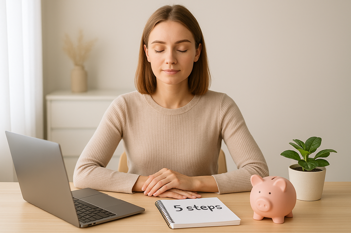 woman notebook piggybank