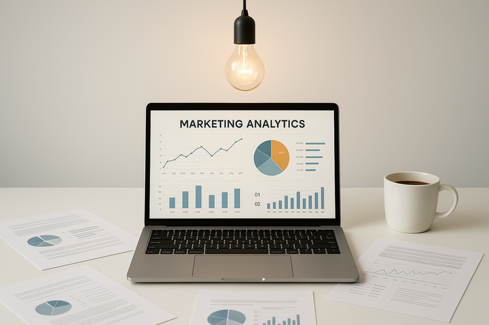 laptop analytics dashboard lightbulb