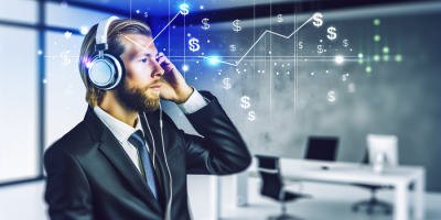 Businessman listening music