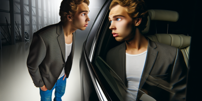 Man seeing dual reflection