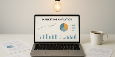 laptop analytics dashboard lightbulb